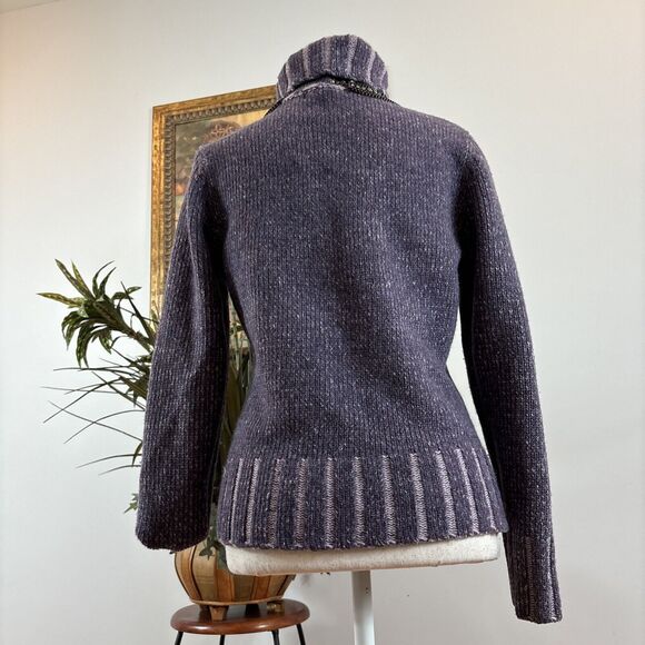 Paraphrase Women Sweater M Turtleneck Purple Long Sleeve Cropped 100% Lambwool - Picture 6 of 10